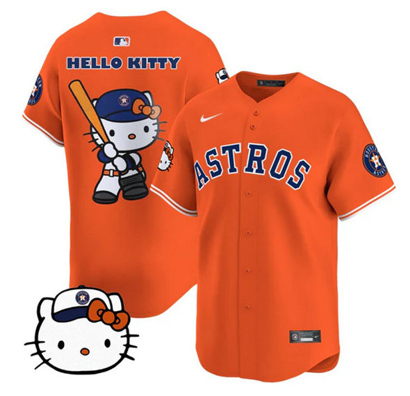 Men's Orange Houston Astros Hello Kitty Limited Stitched Baseball Jersey